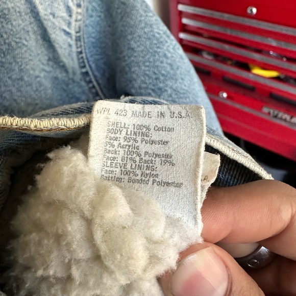 Levis Vintage 1970s 1960s Made USA Sherpa Collar Button Up Waist Denim Jacket - Picture 4 of 7